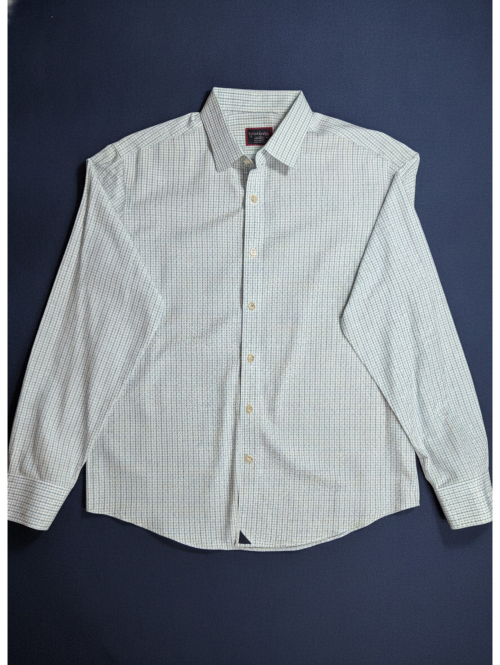 Untuckit Men's Medium Green and Blue Check Dress Shirt